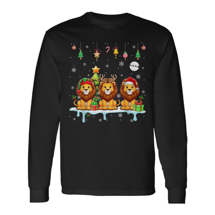 Three Santa Claus Reindeer Elf Lions Christmas Animal Lovers Children's Langarmshirts Geschenkideen