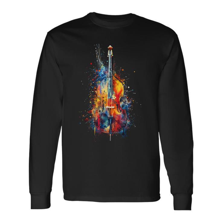 Upright Bass Instrument On Colourful Lacquered Double Bass Langarmshirts Geschenkideen