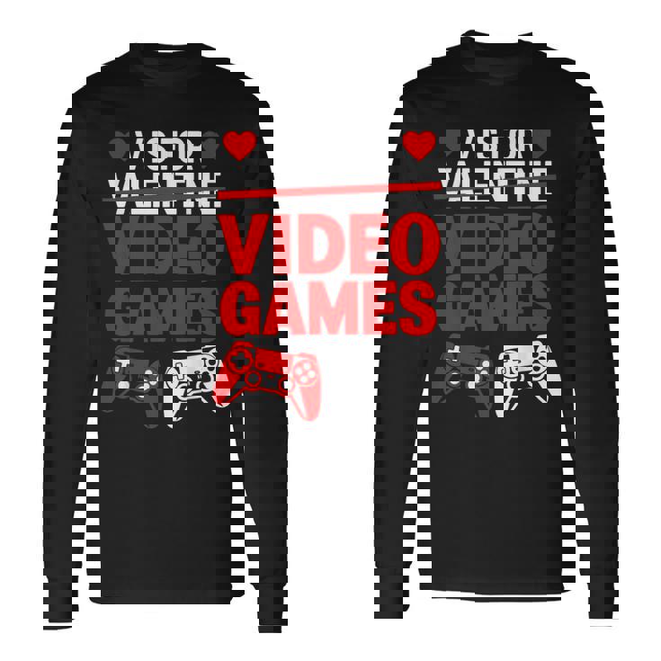 V Is For Video Games Controller Valentine's Day Boys Long Sleeve T-Shirt