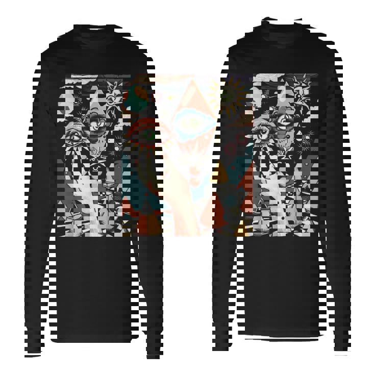 Vintage Abstracto Cuadros Surrealista Arte Ojos Pirámide Camiseta de manga larga