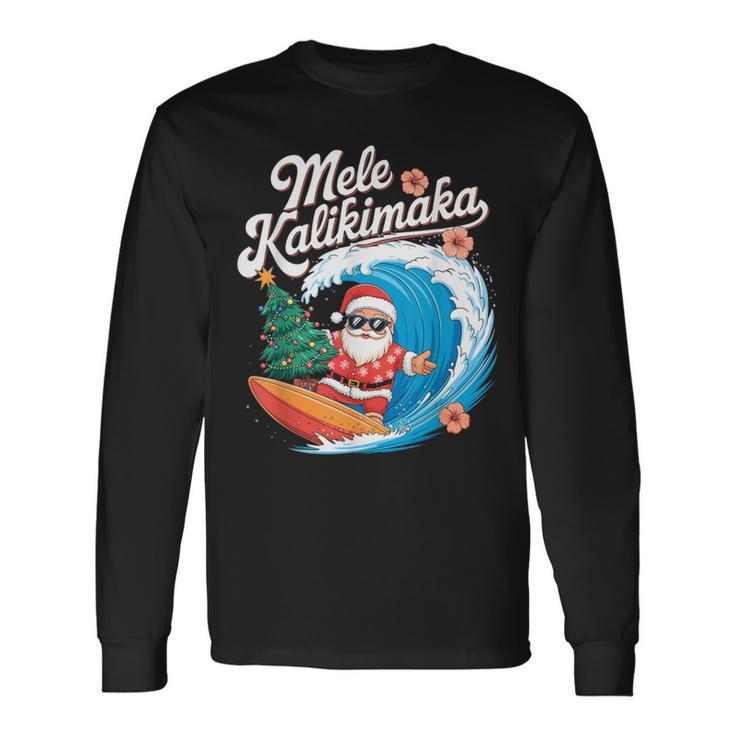 Vintage Cute Mele Kalikimaka Christmas Santa Surfing Costume Langarmshirts Geschenkideen