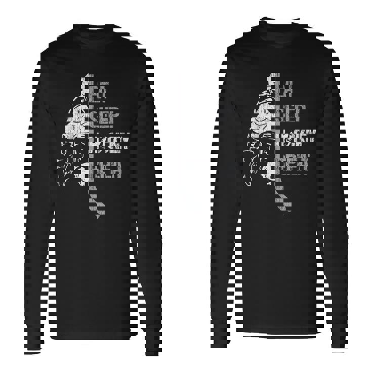 Vintage Hockey Eat Sleep Hockey Repeat Christmas For Lovers Long Sleeve T-Shirt