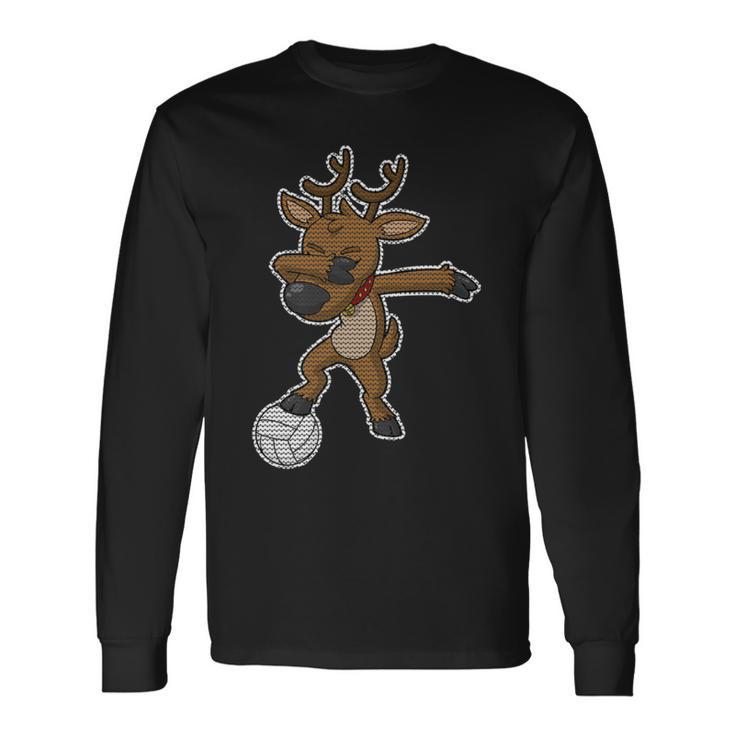 Volleyball Dabbing Reindeer Christmas Knit Pattern Dab Premium Long Sleeve T-Shirt