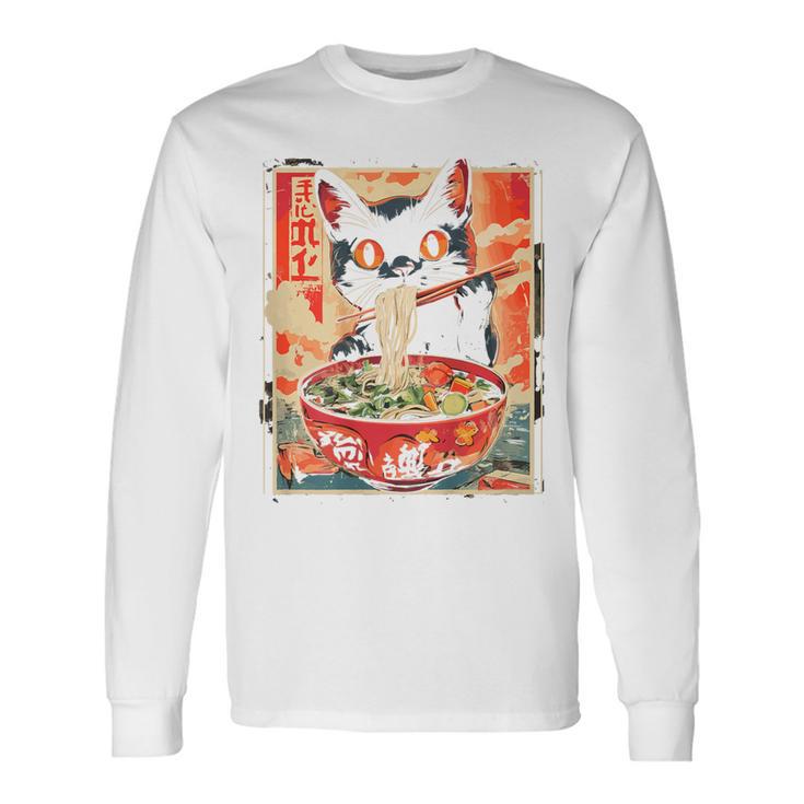 Cat Ramen Noodle Japanese Backprint Langarmshirts Geschenkideen