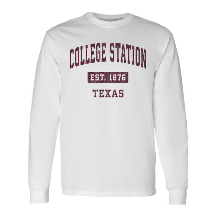 College Station Texas Tx Vintage Athletic Red Sports Long Sleeve T