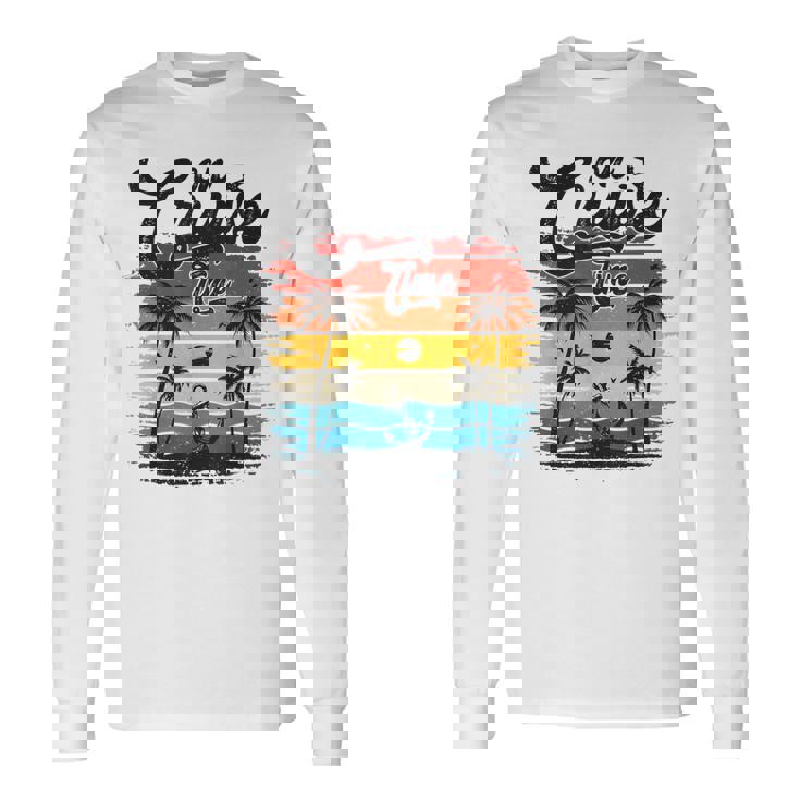 On Cruise Time Coconut Tree Graphic Summer Vacation Cruising Long Sleeve T-Shirt