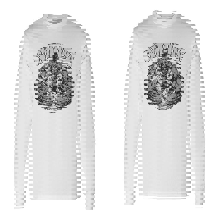 Gympanse Gym Mono Chimpancé Fitness Coach Gym Parte Trasera Camiseta de manga larga