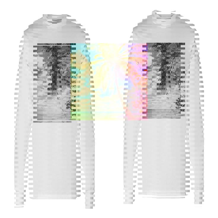 Isla Saona Palmier Prismatique Des Caraïbes T-shirt à manches longues