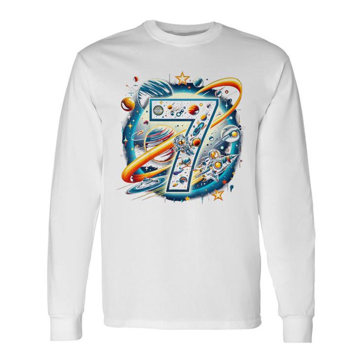 Kinder Astronaut 7 Geburtstag Weltraum Jungen 7 Jahre Raumschiff Langarmshirts Geschenkideen