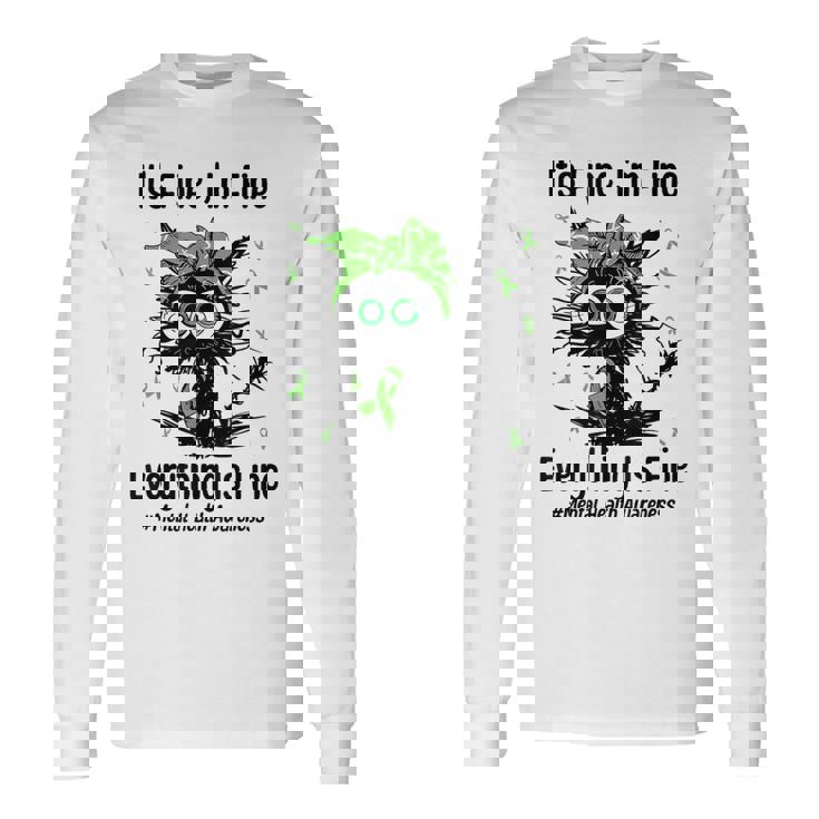 Mental Health Warrior Awareness Black Cat Brain Illness Long Sleeve T-Shirt