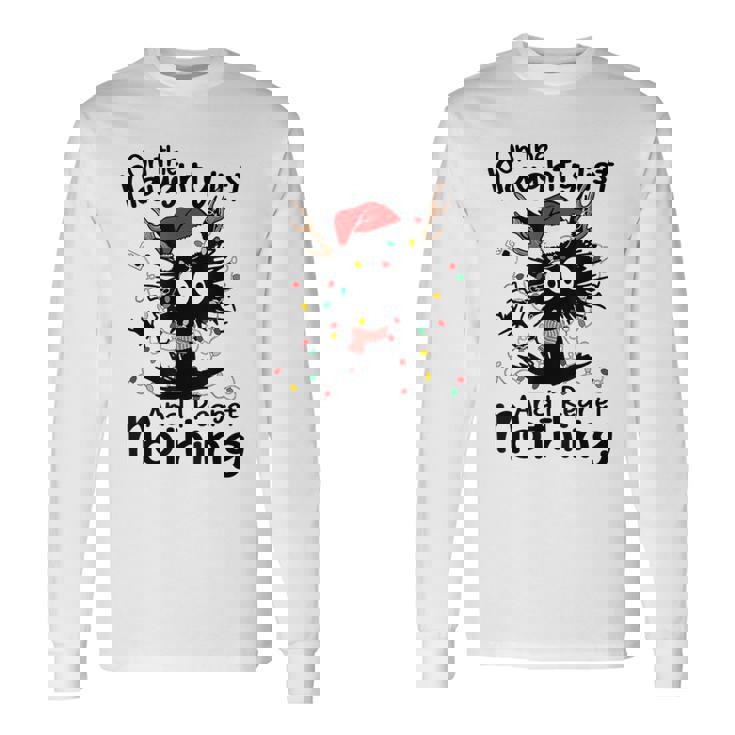 On The Naughty List I Regret Nothing Cat Christmas Lights Long Sleeve T-Shirt
