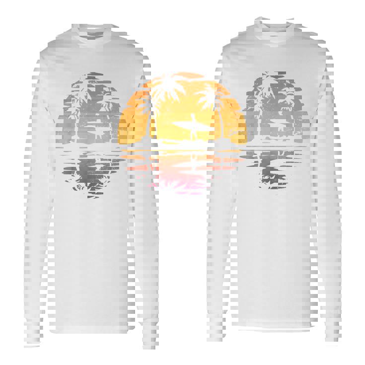 Playaeranoacaciones Palmas Puesta Del Sol Surfero Surf Camiseta de manga larga