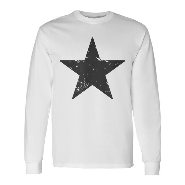 Retro Dark Grey Star Distressed Vintage Minimalist Hipster Long Sleeve T-Shirt