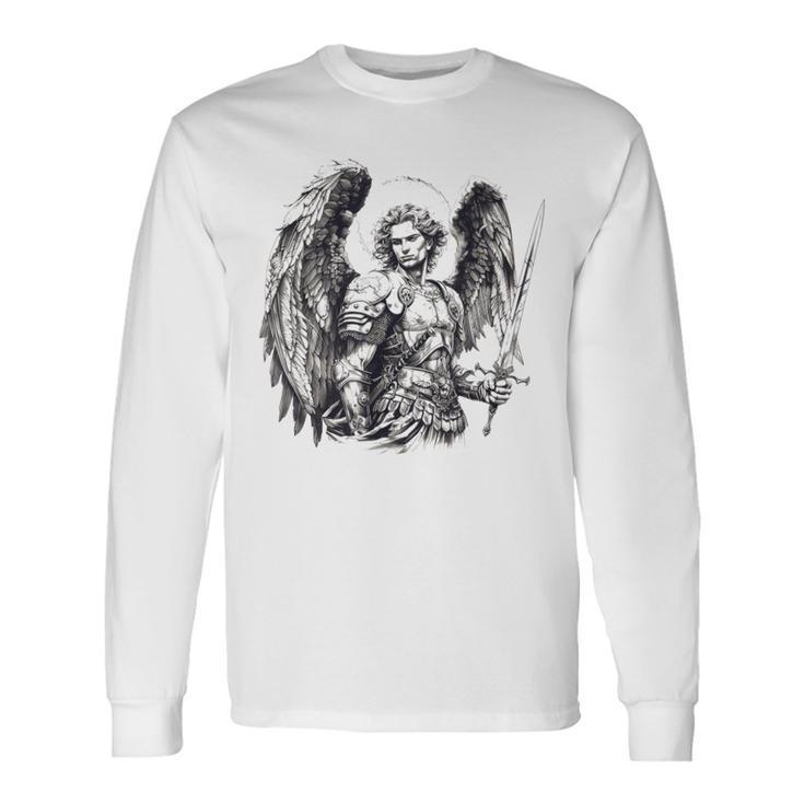 Saint Michael The Archangel Tattoo Style Langarmshirts Geschenkideen