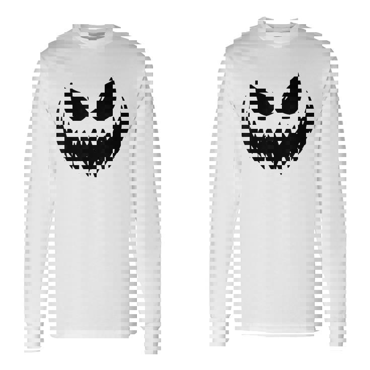 Scary Orange Jack o Lantern Shirt Spooky Pumpkin Face Long Sleeve T-Shirt