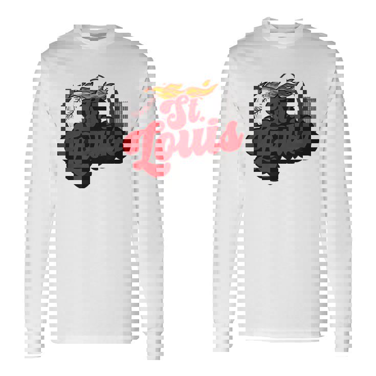 St Louis Baseball Vintage City Skyline Retro Baseball Lover Long Sleeve T-Shirt Gifts ideas