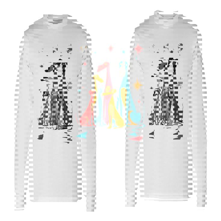 Vintage Retro Mid-Century Long Neck Dogs 50S 60S Style Long Sleeve T-Shirt