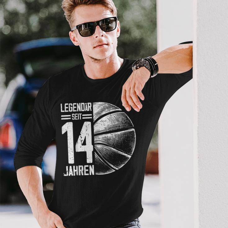 14Th Birthday Retro Basketball Player 14 Years Boy Boys Langarmshirts Geschenke für Ihn