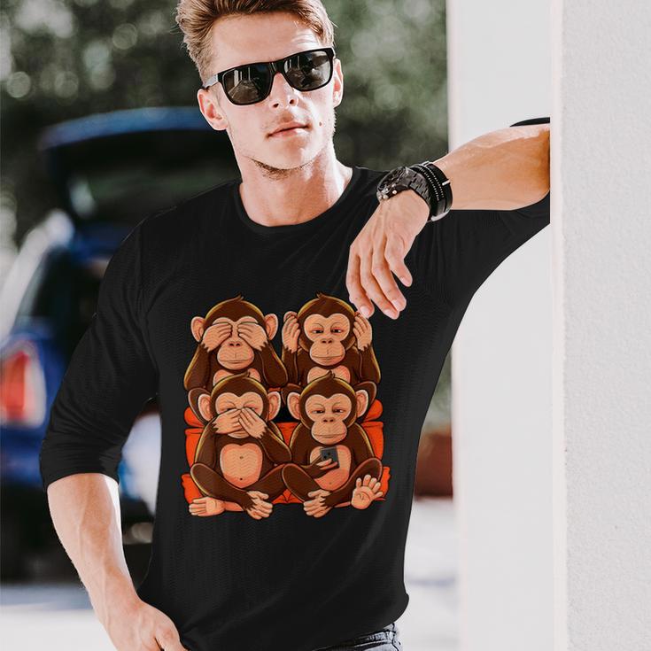 31 Monkey See Nothing Hear Say Smartphone Langarmshirts Geschenke für Ihn