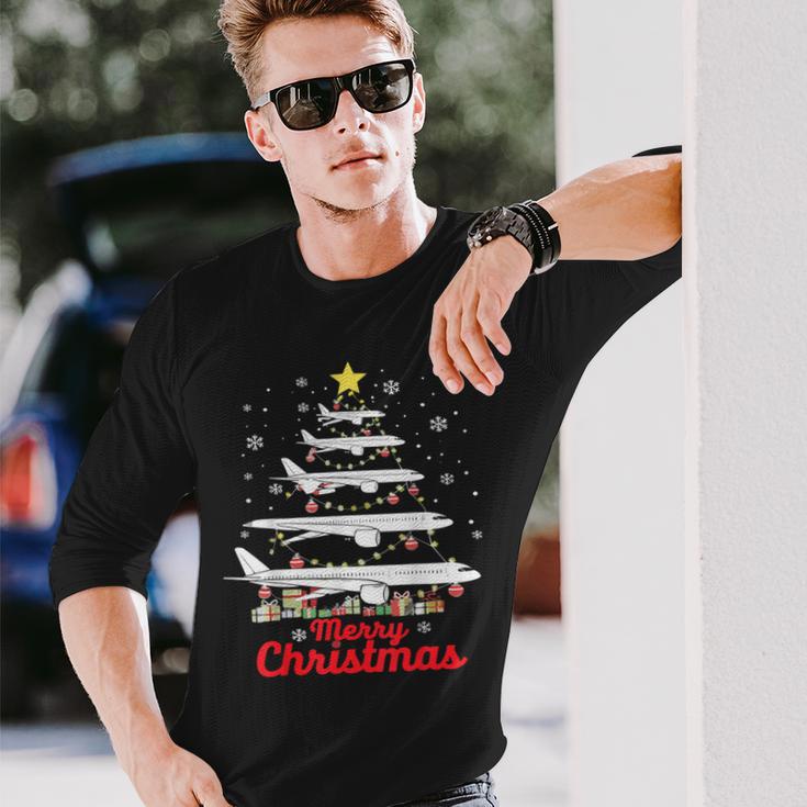 Aeroplane Christmas Tree Merry Christmas Most Likely Pilot Langarmshirts Geschenke für Ihn