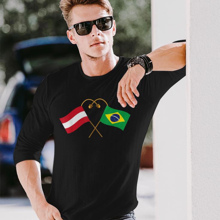 Austria Flag Brazilian Flag Austria Brazil Langarmshirts Geschenke für Ihn