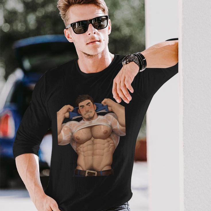 Barazoku Bara Tiddies Pecs Gay Men Queer LGBT MLM Muscle Long Sleeve T ...