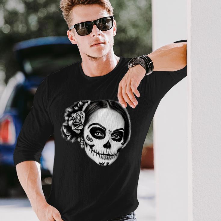 Beautiful La Catrina Santa Muerte Mexican Langarmshirts Geschenke für Ihn