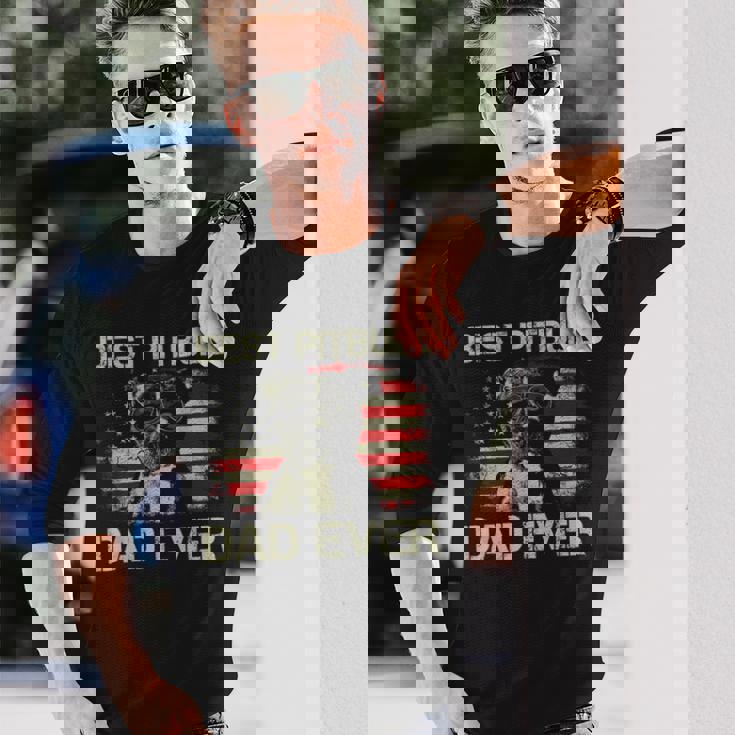 Best Pitbull Dad Ever Us Flag For Dog Dad Long Sleeve T-Shirt Gifts for Him