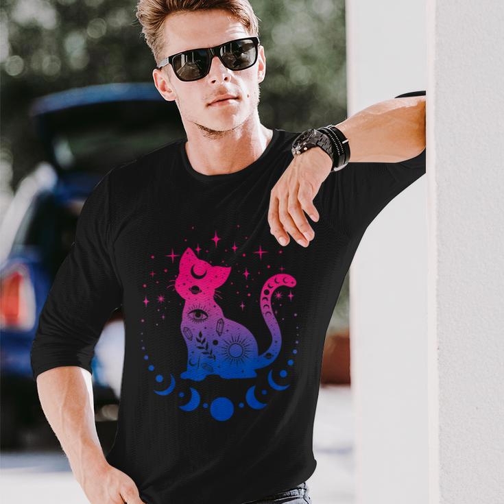 Bisexual Astrology Cat Colours Of Bi Pride Flag Langarmshirts Geschenke für Ihn