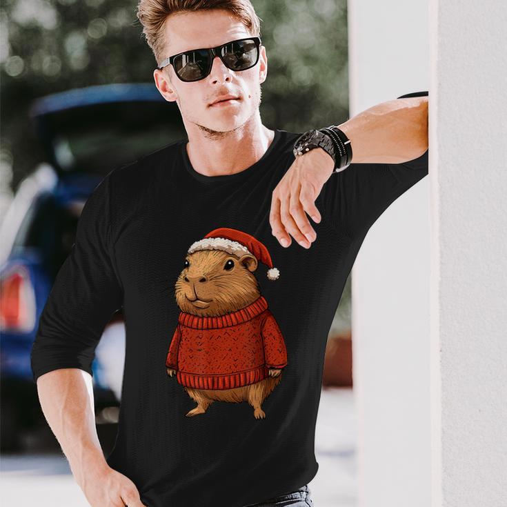 Capybara Ugly Sweater Santa Hat Christmas Langarmshirts Geschenke für Ihn