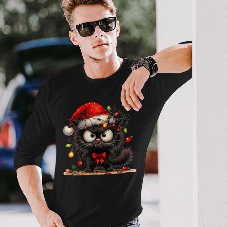 Christmas Grumpy Angry Cat Naughty Fairy Lights Langarmshirts Geschenke für Ihn