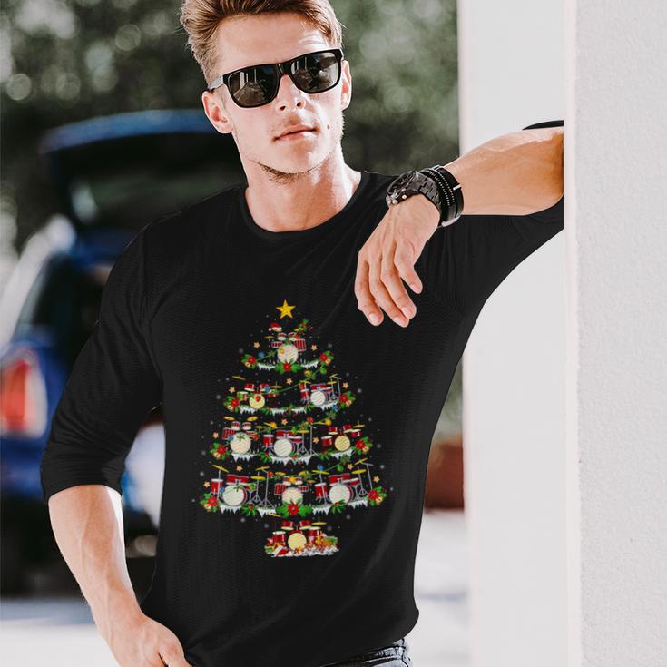 Christmas Lights Santa Drummer Christmas Tree Langarmshirts Geschenke für Ihn