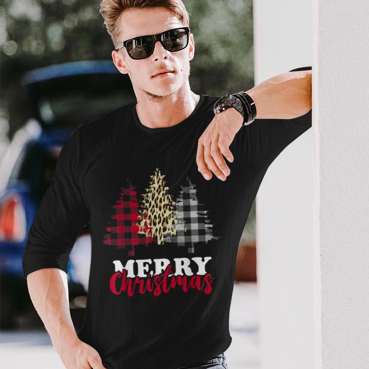 Christmas Tree Buffalo Check Leopard Xmas Merry Christmas Langarmshirts Geschenke für Ihn