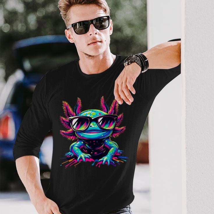 Cool Axolotl With Sunglasses Colourful Motif Axolotl Langarmshirts Geschenke für Ihn