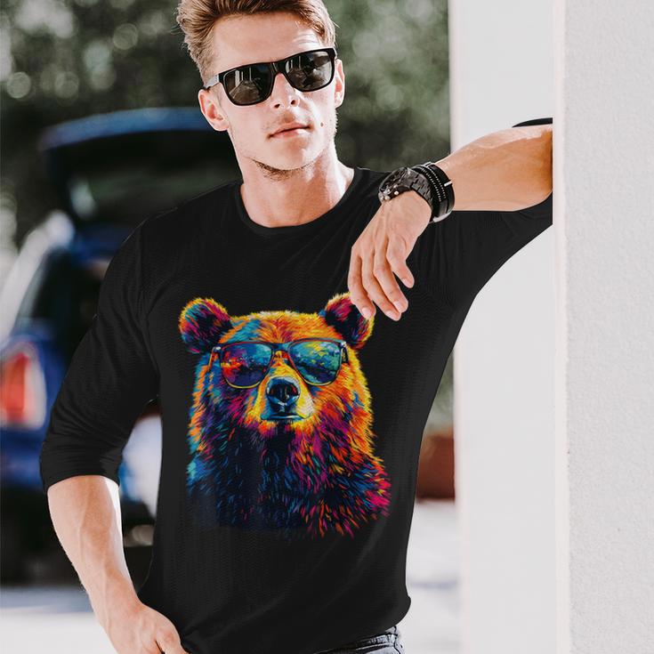 Cool Bear Portrait With Sunglasses Watercolour Bear Langarmshirts Geschenke für Ihn