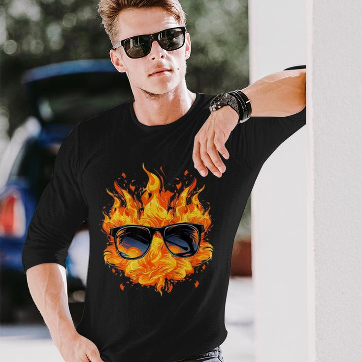 Cool Fire And Flames Glasses Langarmshirts Geschenke für Ihn