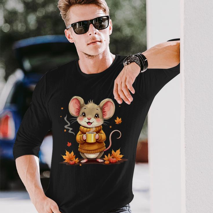 Cute Mouse With Autumn Graphic Langarmshirts Geschenke für Ihn