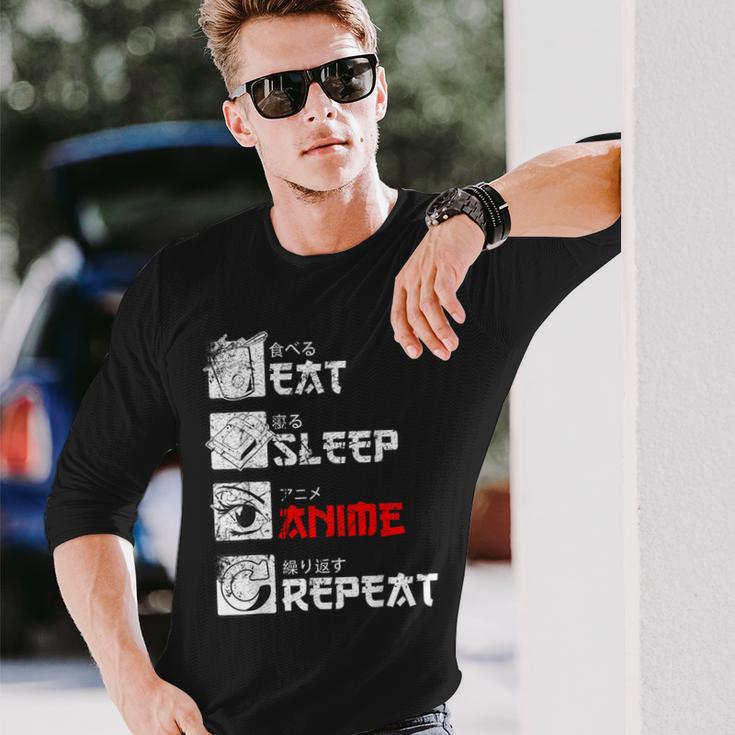 Eat Sleep Anime Repeat Manga Anime Manga Japan Outfit Langarmshirts Geschenke für Ihn