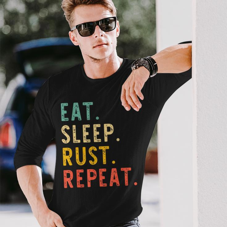 Eat Sleep Rust Repeat Programming Retrointage Langarmshirts Geschenke für Ihn