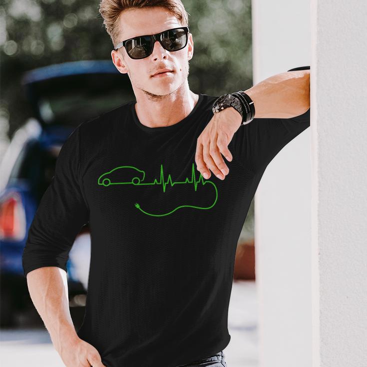 Electric Car Heartbeat Electricehicle Ev Langarmshirts Geschenke für Ihn