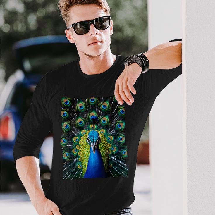 Elegant Peacock Eye Bird Watcher Blue Peacock Langarmshirts Geschenke für Ihn