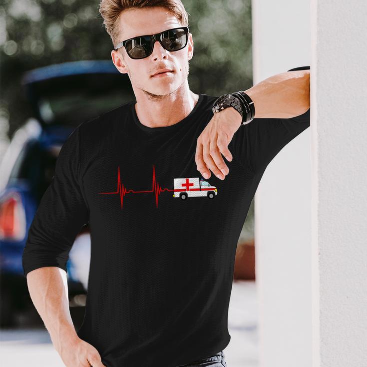 Emergency Car Heartbeat Ekg Pulse Ambulance Driver Rescuer Langarmshirts Geschenke für Ihn