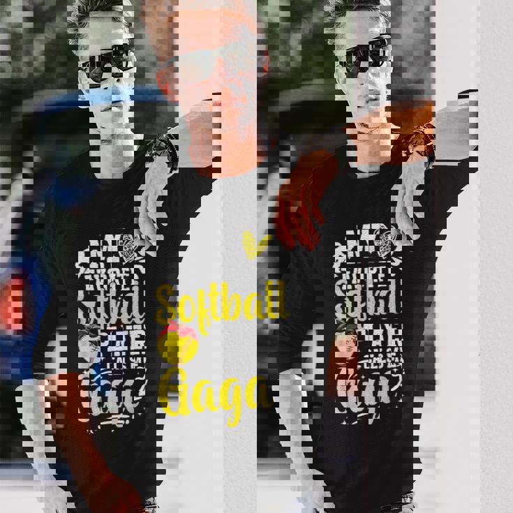 My Favorite Softball Player Calls Me Gaga Softball Gaga Long Sleeve T-Shirt Gifts for Him