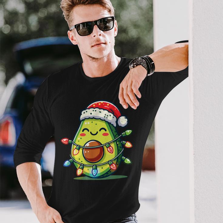 Festive Avocado Santa Christmas Lighting Langarmshirts Geschenke für Ihn