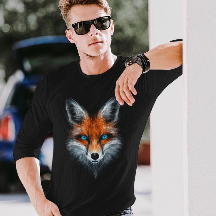 Fox Animal Blue Eyes Illustration Fox Langarmshirts Geschenke für Ihn