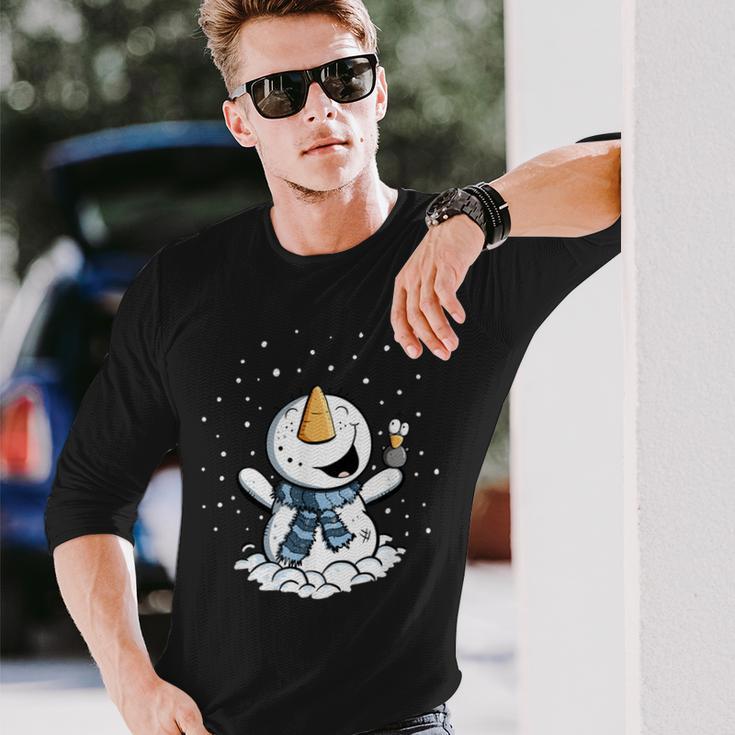 Froher Schneemann Im Schnee Winter Langarmshirts Geschenke für Ihn