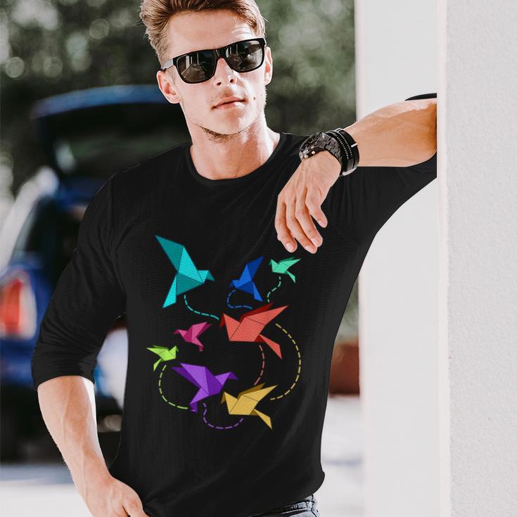 Origami Birds Pleated Kirigami Paper Crane Bird Langarmshirts Geschenke für Ihn