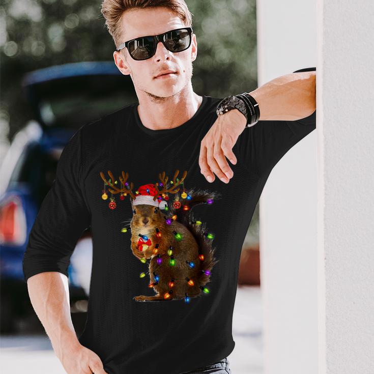 Squirrel Christmas Tree Lights Reindeer Christmas Langarmshirts Geschenke für Ihn