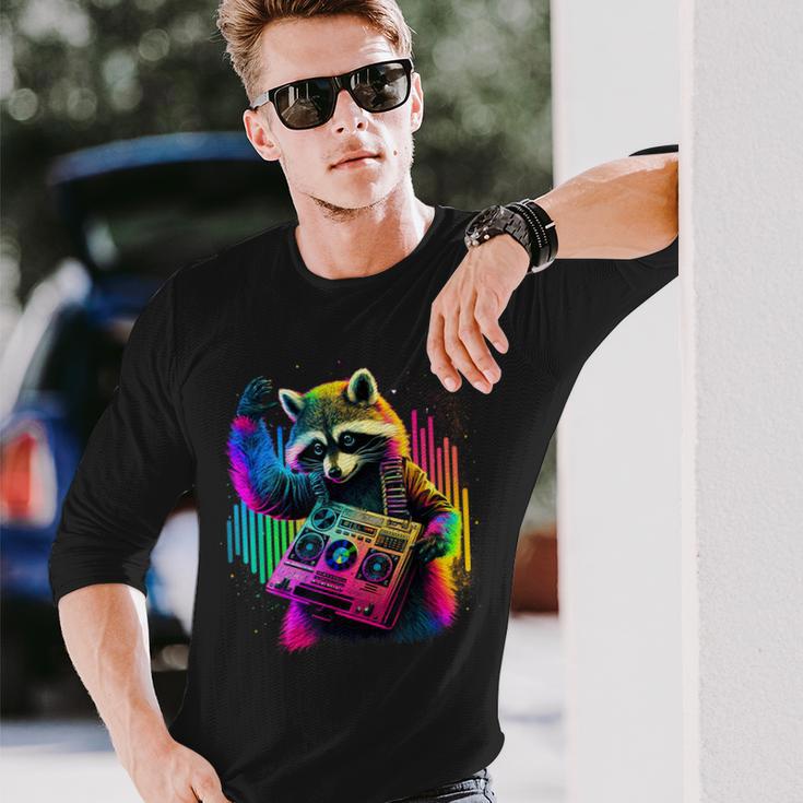 Future Raccoon Dj Retro Party Dj Badger Synthwave Langarmshirts Geschenke für Ihn