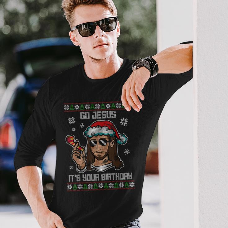 Go Jesus Birthday Ugly Christmas Sweater Christmas Jumper Langarmshirts Geschenke für Ihn